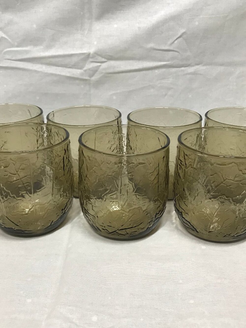 Anchor Hocking Vintage Sherwood Leaf Amber Lowball Glasses Set of 7